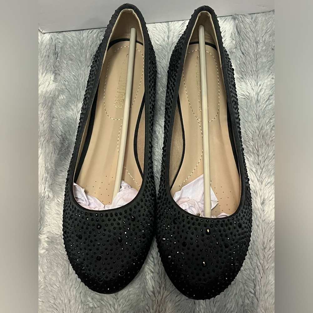 Dream Pairs Black Rhinestone Sole-Shine Ballet Flats Size 10 - Picture 8 of 9
